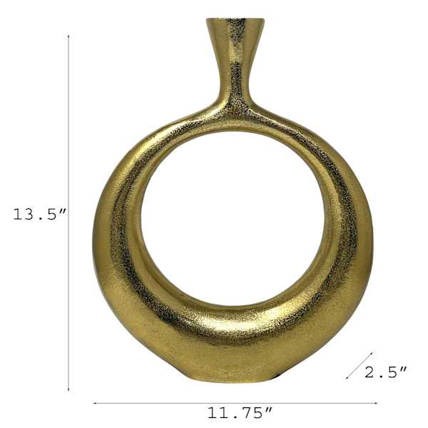 Gold Cast Aluminum Open Circle Vase, 14"