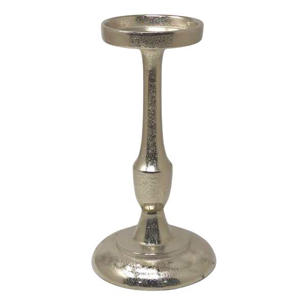 Silver Cast Pillar Candle Holder, 9"