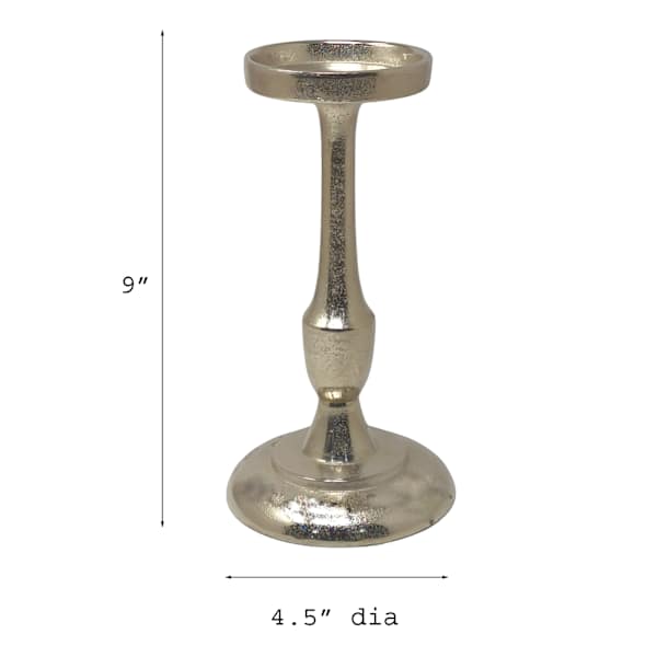 Silver Cast Pillar Candle Holder, 9"