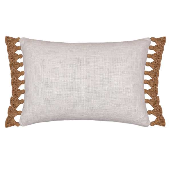 Found & Fable White Textured Throw Pillow with Tassels, 14x20