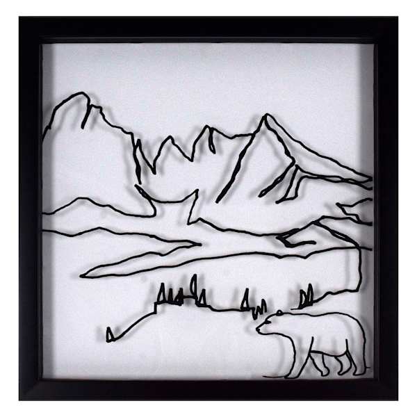 Lake & Lodge Glass Framed Line Drawing Print Wall Art, 13"