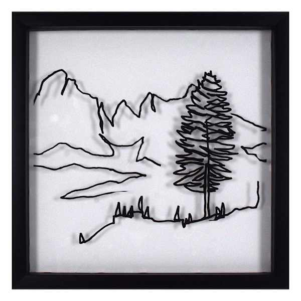 Lake & Lodge Glass Framed Line Drawing II Wall Art, 13"