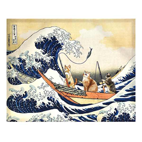 Cats Fishing at Sea Canvas Wall Art, 20x16