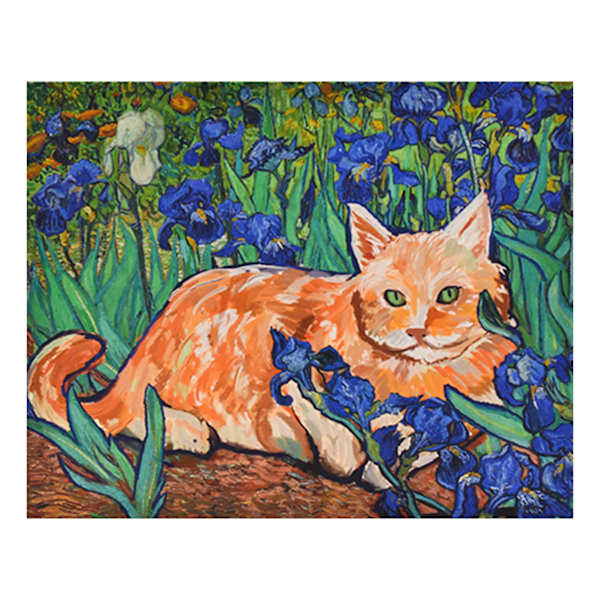Cat Laying In Purple Florals Canvas Wall Art, 20x16