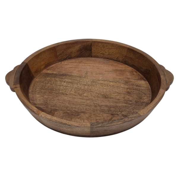 Round Wooden Tray with Handles, 15x13