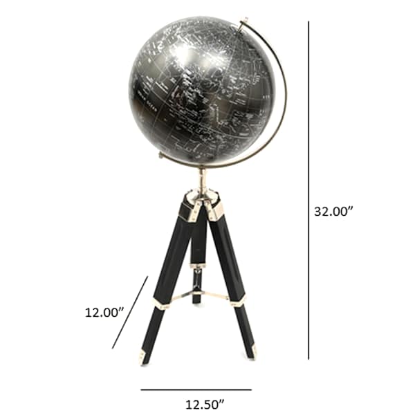 Black Globe On Tripod Stand, 12"