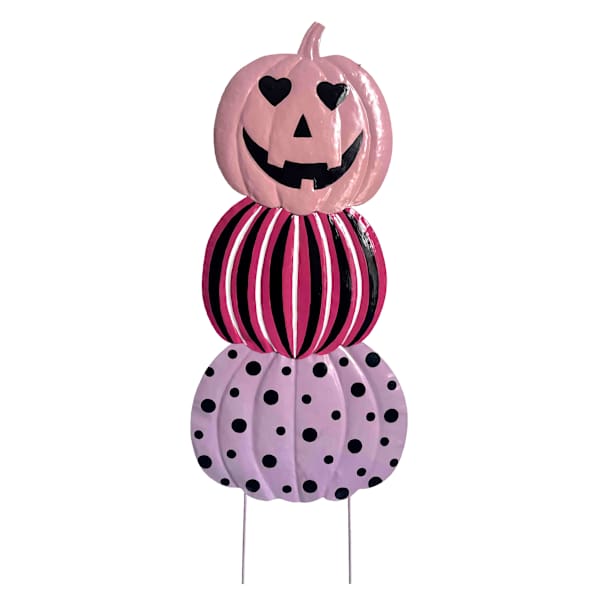 Happy Haunting Pink Jack-o'-Lantern Pumpkin Stack Yardstake, 40"