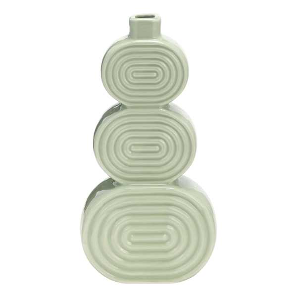Cucumber Green Stacked Circles Ceramic Vase, 12"