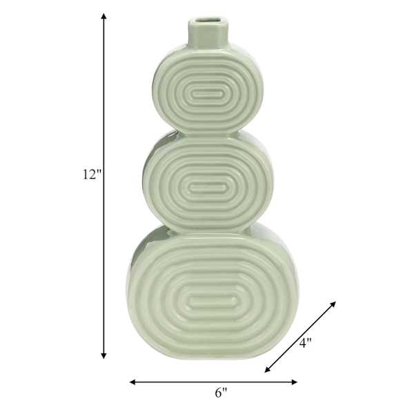 Cucumber Green Stacked Circles Ceramic Vase, 12"