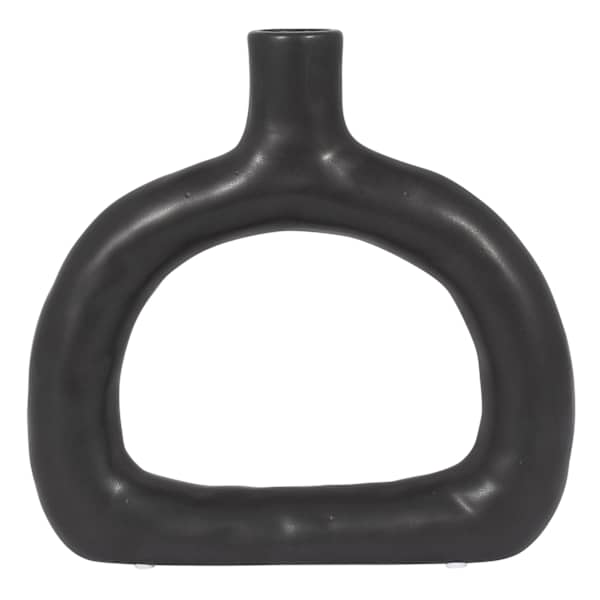 Black Textured Ceramic Wide Cut-Out Vase, 8"