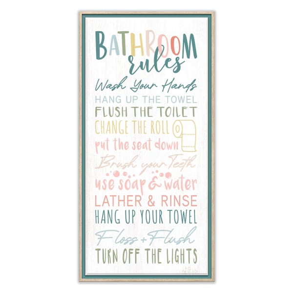 Framed Bathroom Rules Canvas Wall Art, 12x14