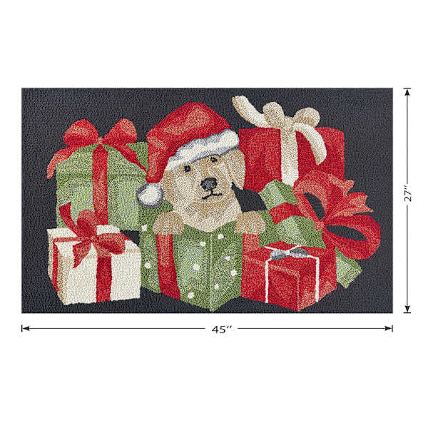 Classic Christmas Dog in Present Hooked Accent Rug, 27x45