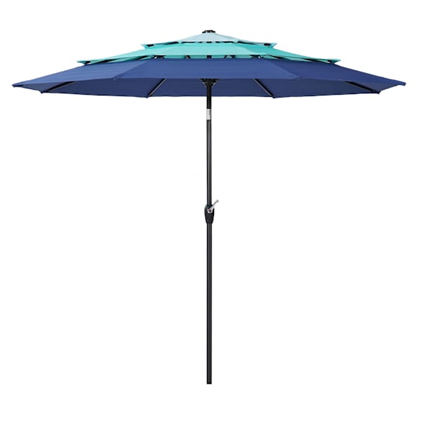 3-Tier Blue Multicolor Crank & Tilt Round Patio Umbrella, 9'