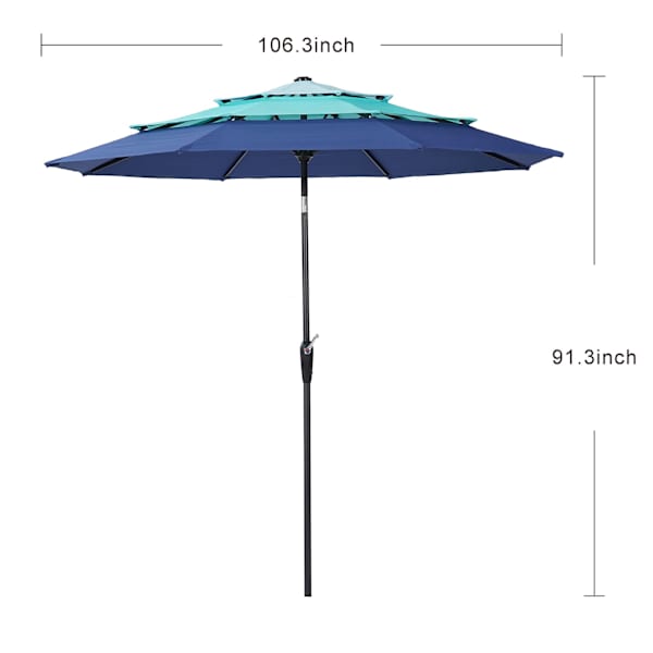 3-Tier Blue Multicolor Crank & Tilt Round Patio Umbrella, 9'