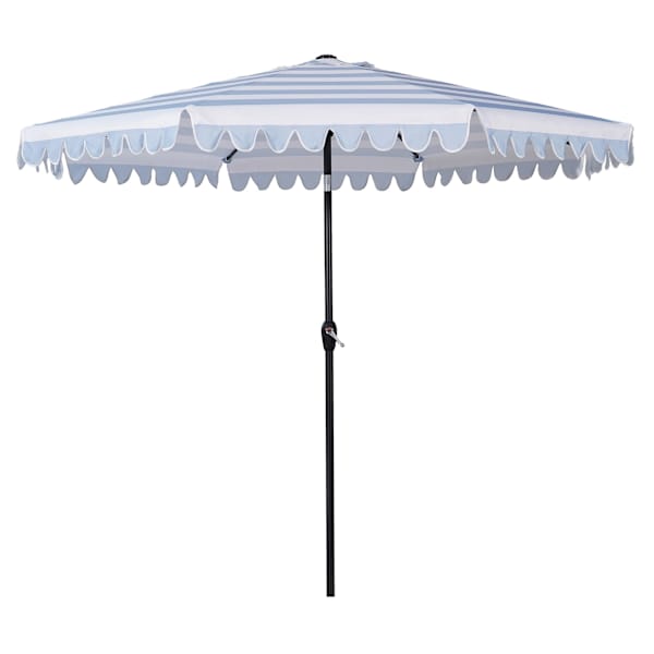Chambray & White Cabana Stripe Scallop Crank & Tilt Round Patio Umbrella, 9'