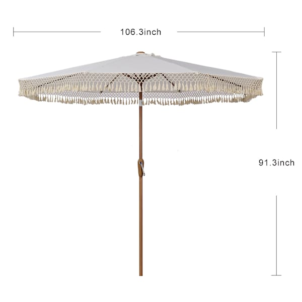 Found & Fable Cream Macrame Fringe Crank & Tilt Round Patio Umbrella, 9'