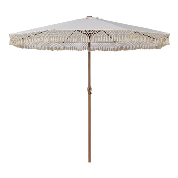 Found & Fable Cream Macrame Fringe Crank & Tilt Round Patio Umbrella, 9'