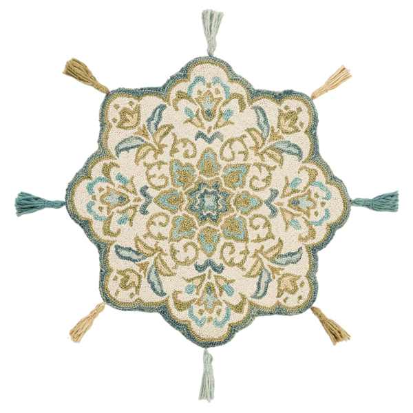 Moira Green & Blue Round Accent Rug with Tassels, 32"