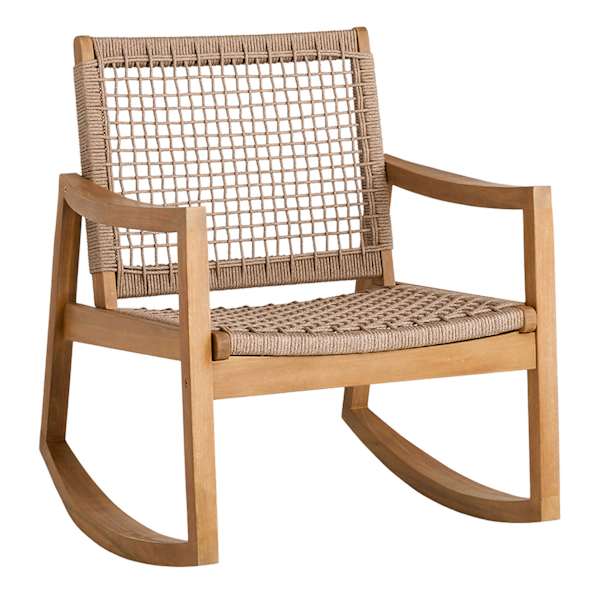 Haven Blonde Acacia Wood & Tan Rope Rocking Patio Chair