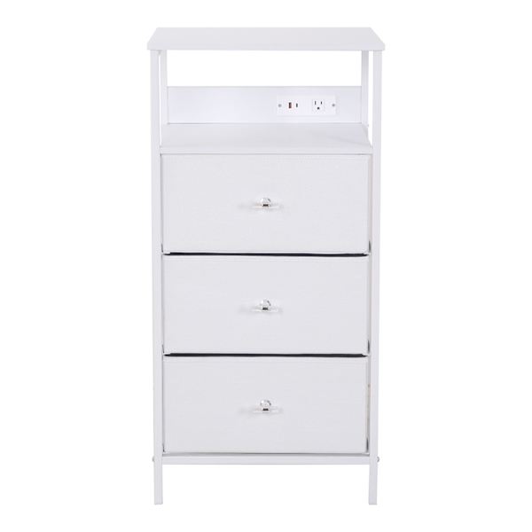Sabrina 3-Drawer Storage Tower with Shelf USB, White