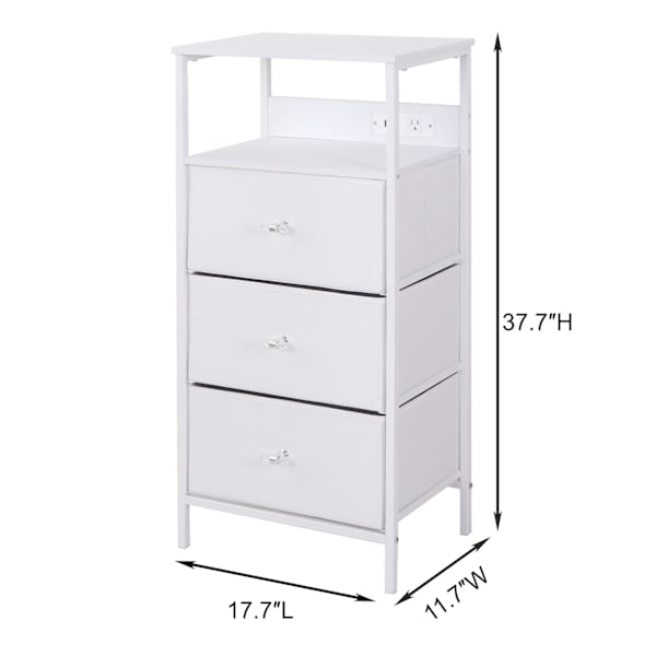 Sabrina 3-Drawer Storage Tower with Shelf USB, White