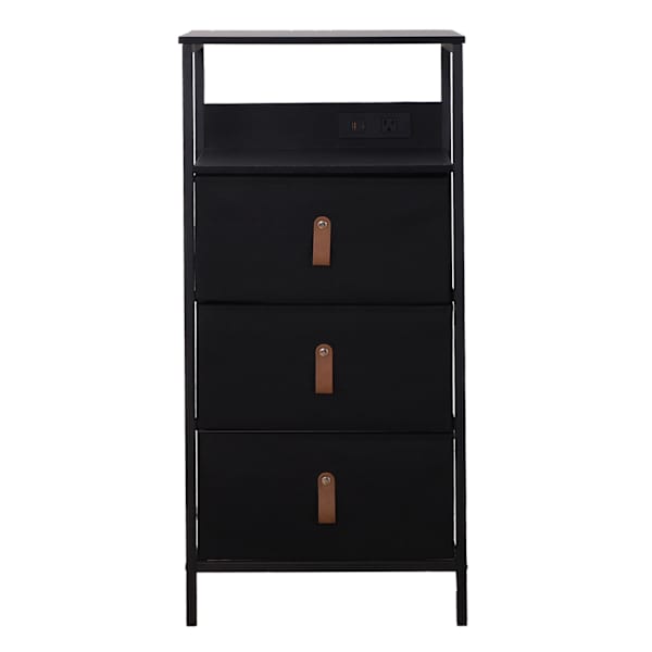 Sean 3-Drawer Storage Tower with Shelf USB, Black