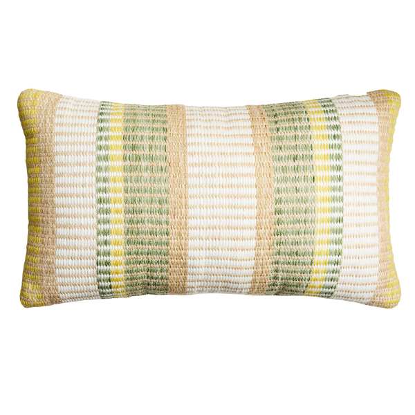 Honeybloom Green & Yellow Block Stripe Lumbar Outdoor Throw Pillow, 14x20