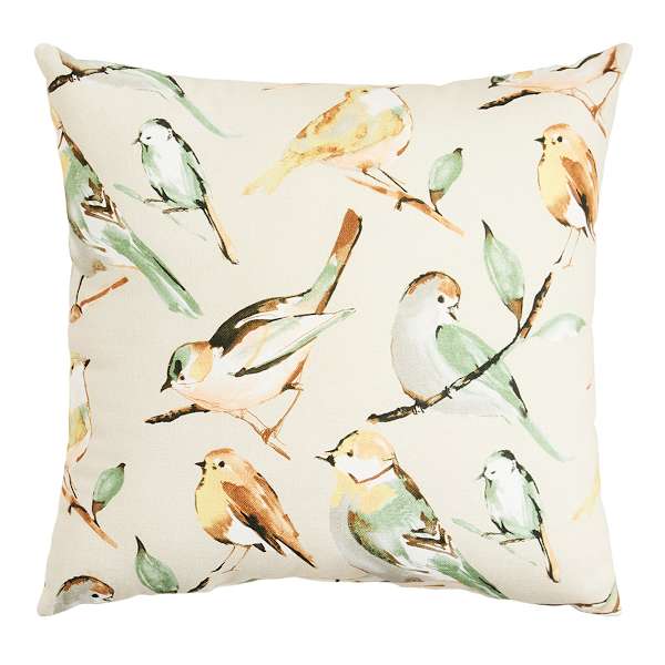 Honeybloom Taupe Birds Square Outdoor Throw Pillow, 16"