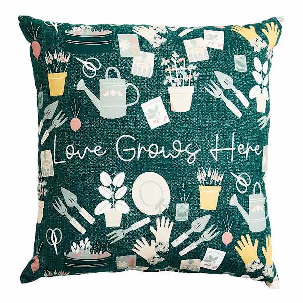 Honeybloom Love Grows Here Outdoor Throw Pillow, 18"