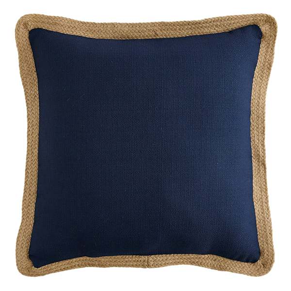 2-Pack Navy Jute Trim Outdoor Throw Pillow, 18"