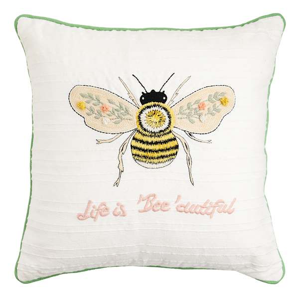 Honeybloom Life is Bee-autiful Woven Outdoor Throw Pillow, 18"