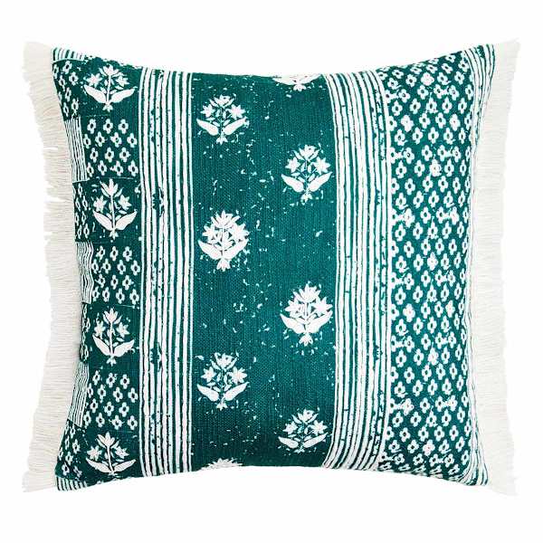 Honeybloom Dark Green Flowers Woven Outdoor Throw Pillow, 18"