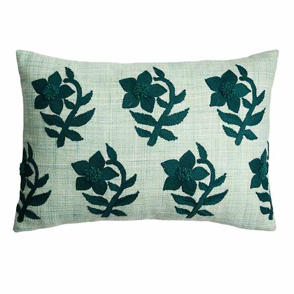 Honeybloom Periwinkle Flowers Woven Lumbar Outdoor Throw Pillow, 14x20
