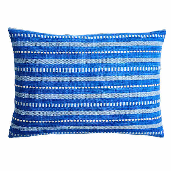 Honeybloom Dark Blue Stripe Woven Lumbar Outdoor Throw Pillow, 14x20