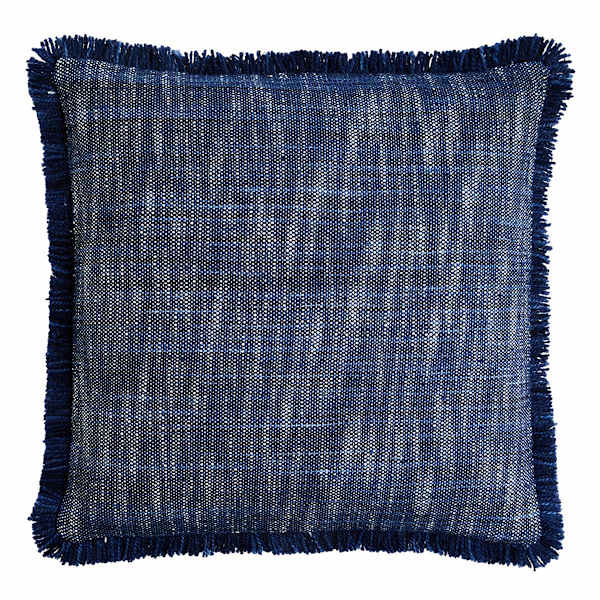 Honeybloom Dark Blue Solid Woven with Fringe Outdoor Throw Pillow, 18"