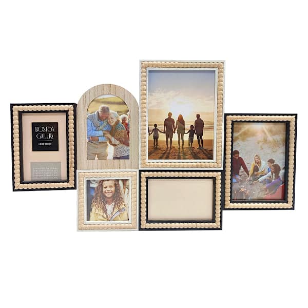 6-Opening Black & Light Wood Beaded Collage Wall Frame, 24x14