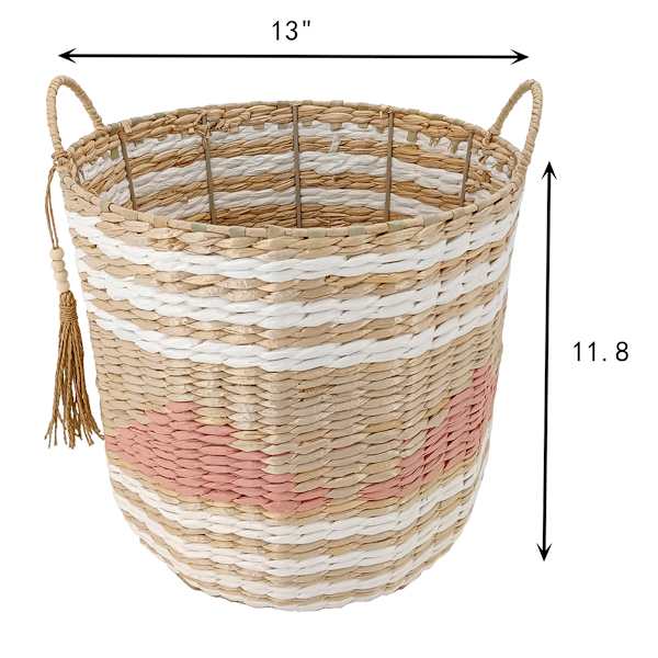 Pink Paper Round Storage Basket, Medium