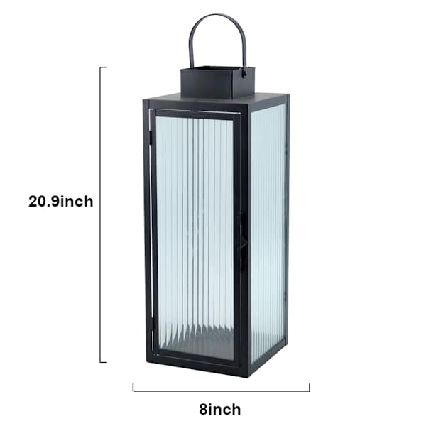 Black Metal Lantern with Ribbed Glass, 21"