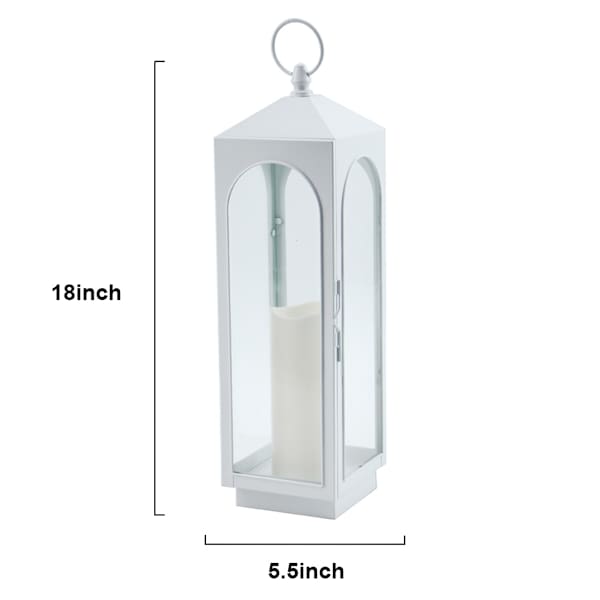 White Metal LED Pillar Candle Lantern, 18"
