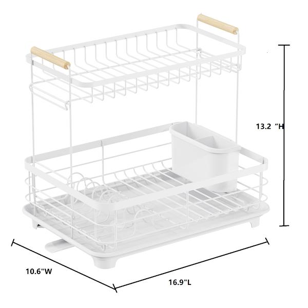 REAL SIMPLE White Dish Rack with Acacia Wooden Handles