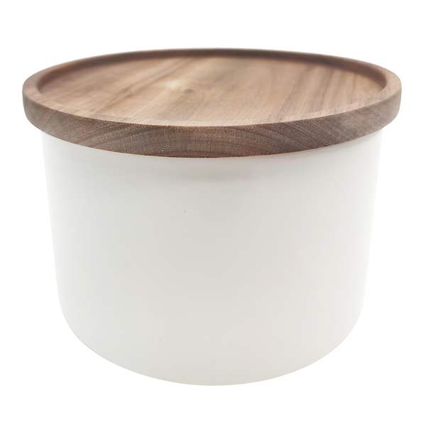 REAL SIMPLE Stackable White Ceramic Canister with Acacia Wood Lid, 3.2cup