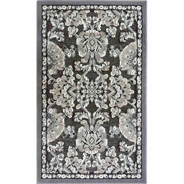 Arrington Grey & Taupe Traditional Floral Washable Accent Rug, 26x45