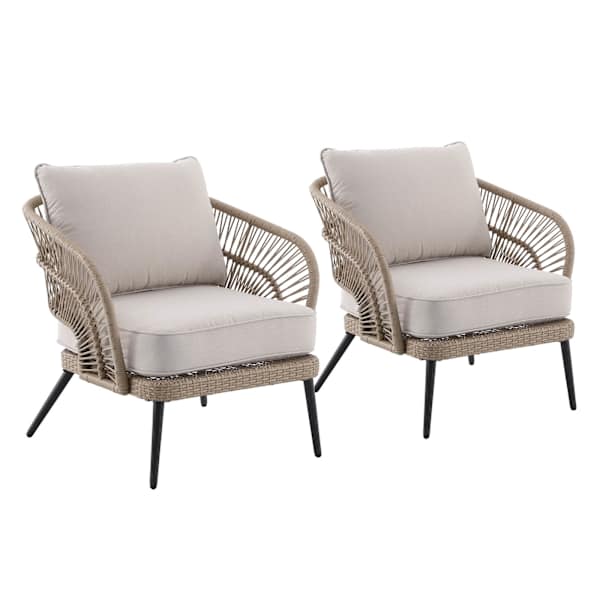 Paloma Patio Armchairs Taupe Wicker with Sand Cushions 2-Piece Set