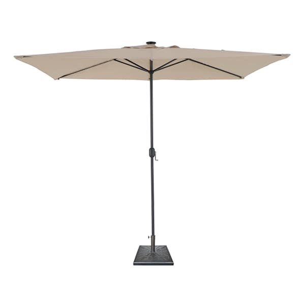 Rectangle LED Crank Patio Umbrella, 6.5" & Base 2-Piece Set