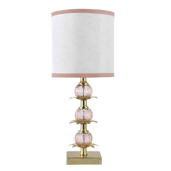 Pink Stacked Glass Small Lamp with Floral Interior Printed Shade, 20"