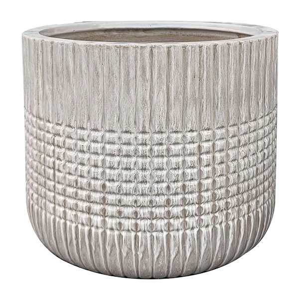 Grey Textured Round Outdoor Planter, Medium
