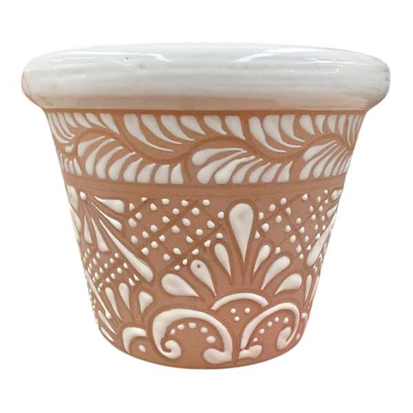 Hand Painted White Terra Bordeo Planter, Small