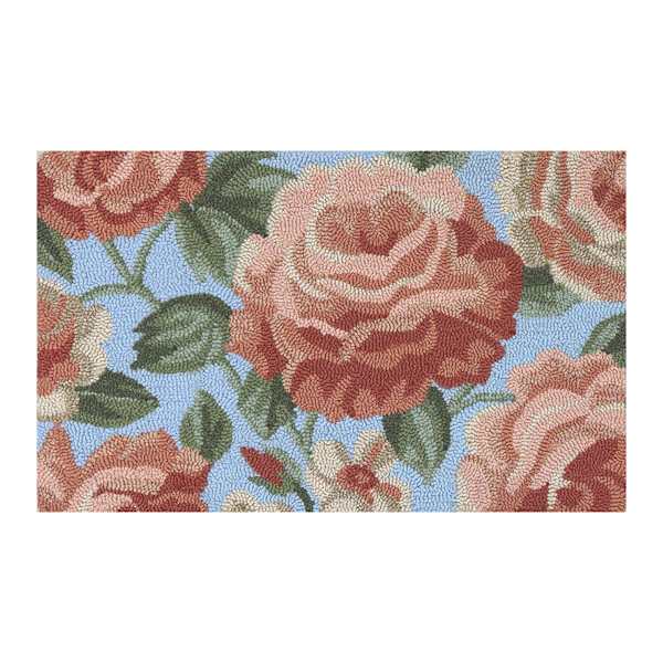 Multicolor Floral Hook Tufted Outdoor Accent Rug, 18x30
