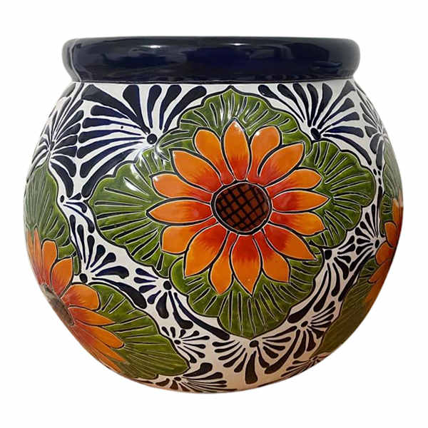 Hand Painted Sunflower Talavera Outdoor Planter, Large