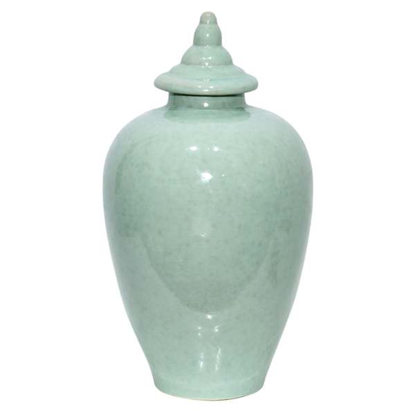 Green Ceramic Ginger Jar, 15.7"